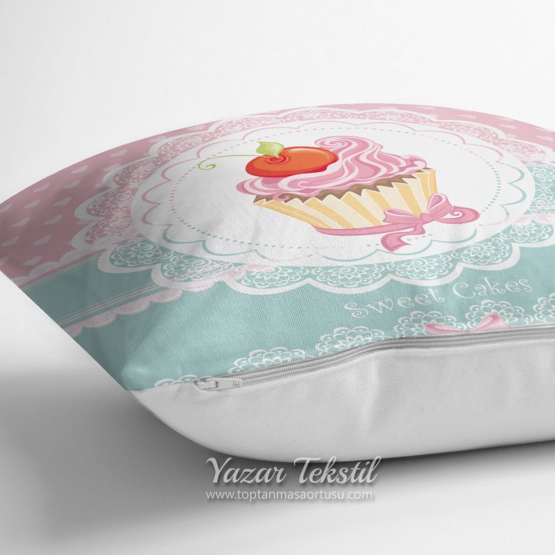Cup Cake Dijital Baskılı Dekoratif Yastık Kırlent Kılıfı K67 Toptan