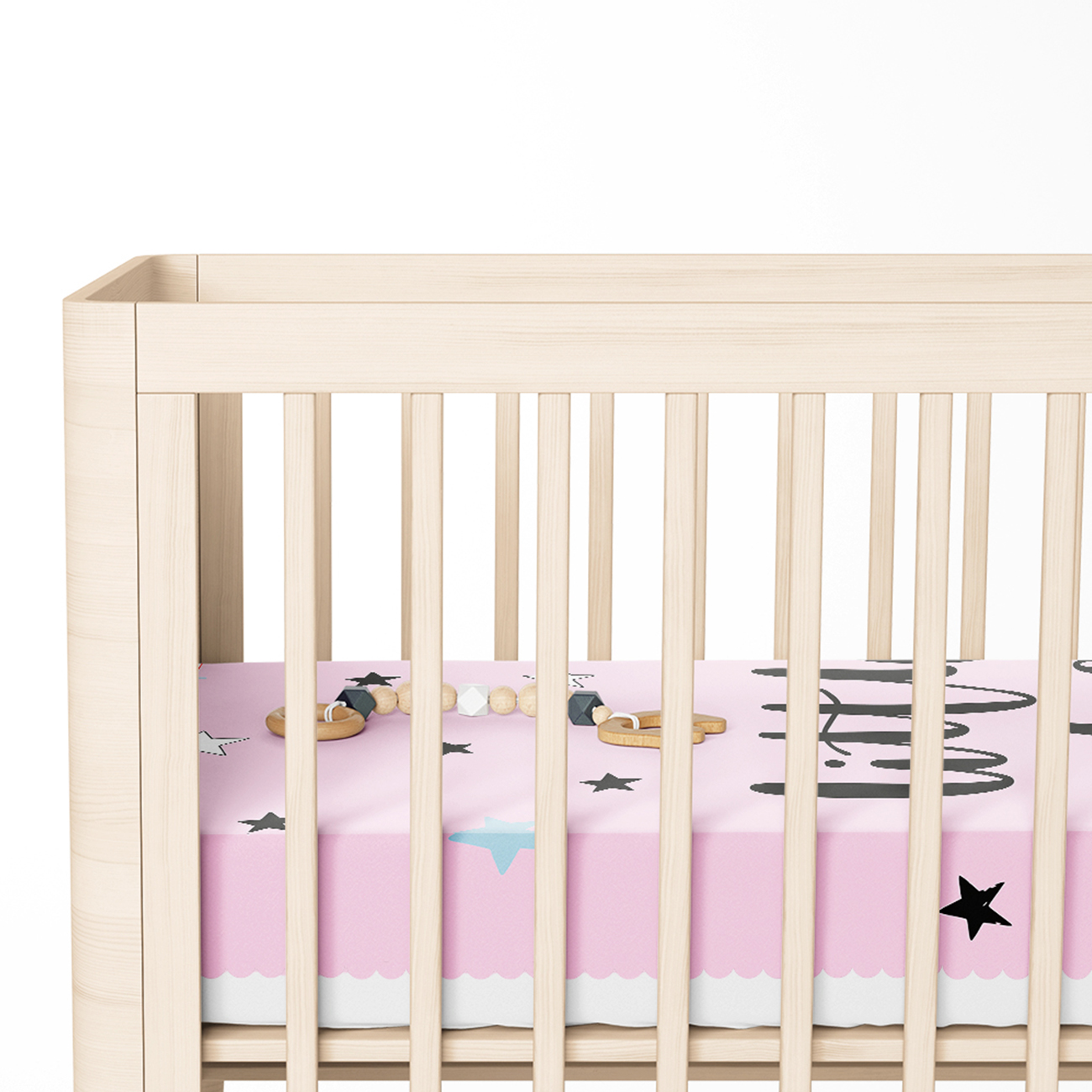 Pembe Zeminde Little Star Yıldız Tasarımlı Bebek Odası Yatak Örtüsü