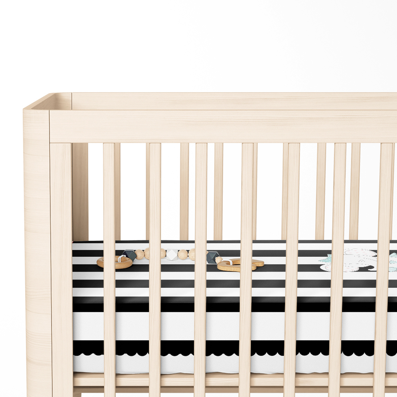 Siyah Beyaz Çizgili Fil Motifli Bebek Odası Yatak Örtüsü Toptan Masa
