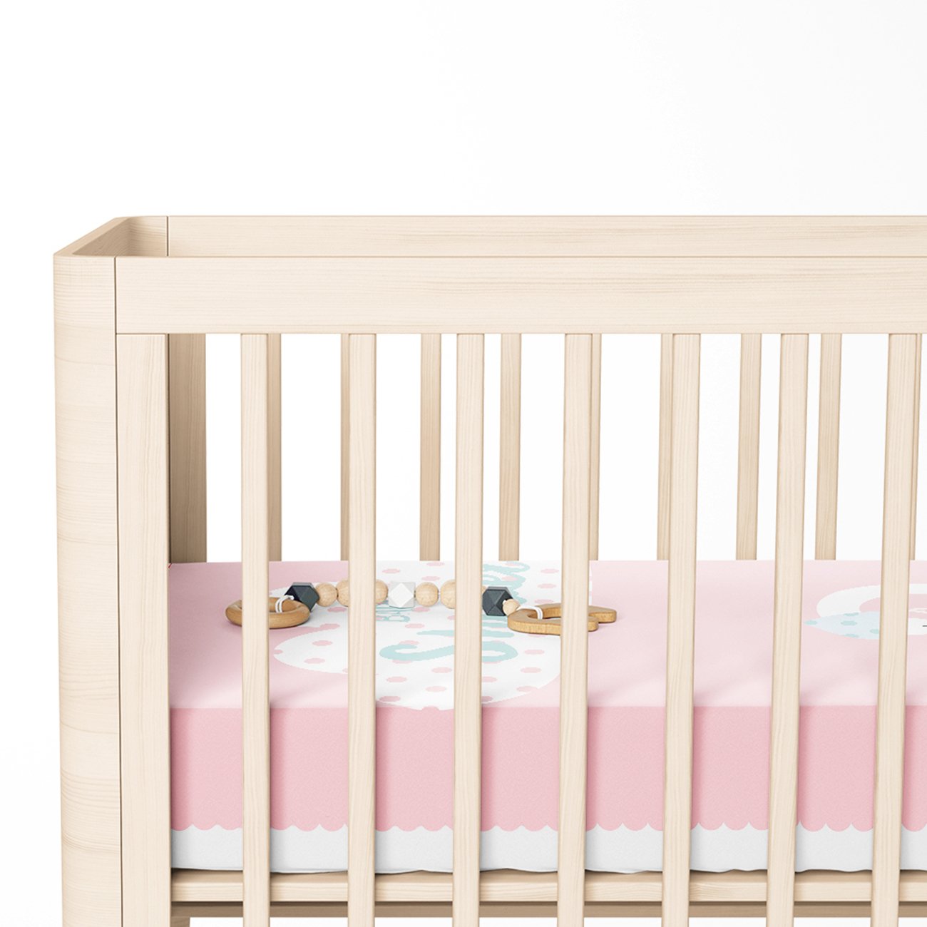 Pembe Zeminde Kuğu Motifli Özel Tasarım Bebek Odası Yatak