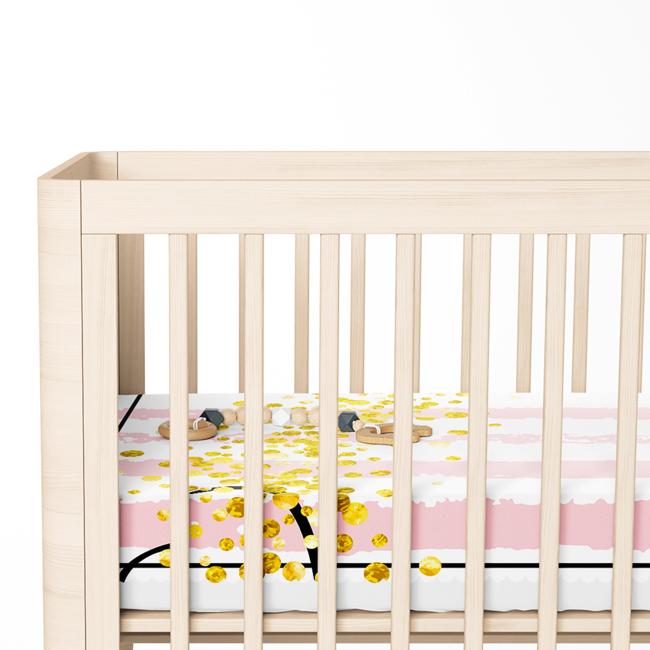 Pembe Beyaz Çizgili Sarı Puanlı Temalı Çocuk Odası Yatak Örtüsü