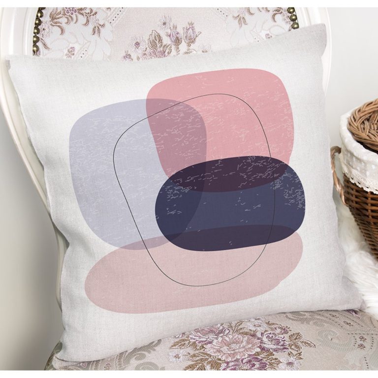 Beyaz Zeminde Renkli Oval Desenli Dijital Baskılı Modern